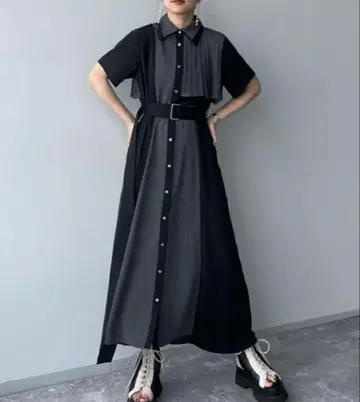 HARE 반팔 셔츠 원피스 그레이 블랙