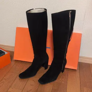 블랙 스웨이드 롱 부츠