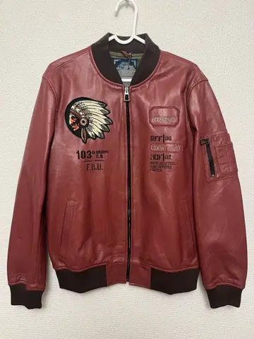 천연 가죽 MA-1 자켓 인디언 헤드 자수