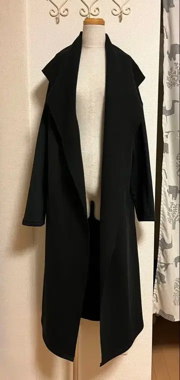 hagumu 블랙 플리스풍 롱 코트 벨트 포함
