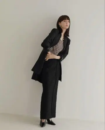 louren waistshape nep tweed jacket black