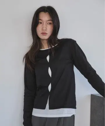 [ feepur ] 프론트홀 시어 세트 롱 Tee 블랙