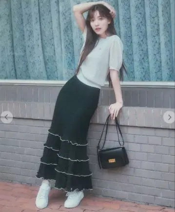 릴리안캐럿 티어드프릴컷 스커트/블랙/S