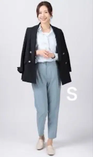 아오야마 양복 앵커우먼 롱 더블 자켓 네이비