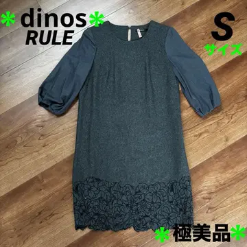 * dinos * RULE * 그레이 꽃무늬 자수 7부 소매 원피스 S
