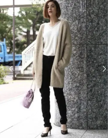 로페 마드모아젤 페더얀 롱 가디건 샤기