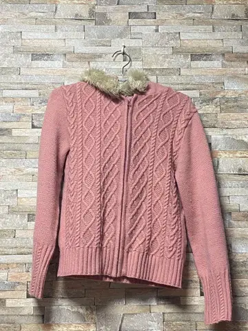 PINK HOUSE 후드 부착 니트 스웨터 후드티 핑크색