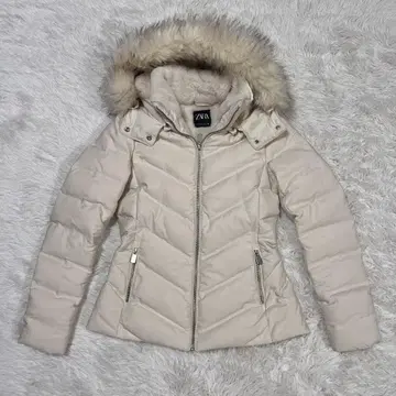 [ 새상품급 ] ZARA 다운 자켓 코트 퍼 화이트 아이보리