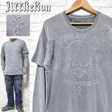Affliction 스터드 레이어드 롱 슬리브 Tee 스컬