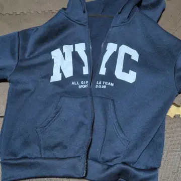 NYC 프린트 네이비 집업 후드티