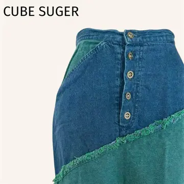 [ 새상품급 ] CUBE SUGER 머메이드 롱 스커트 절개 데님