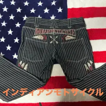 인디언 모토사이클 워배시 스트라이프 데님 팬츠 34 새상품급 BK
