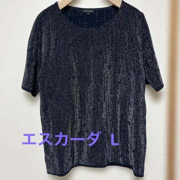 ESCADA 네이비 라메 믹스 반팔 상의 L