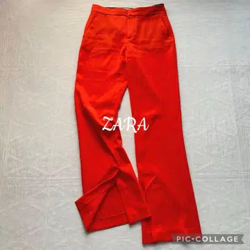ZARA 컬러 팬츠 밑단 슬릿 오렌지 USA XS