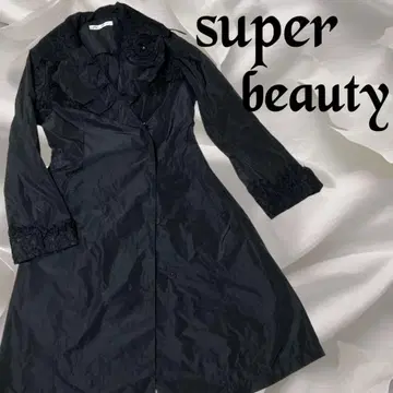 [ 미사용 ] super beauty 레이스 코사지 트렌치코트 블랙