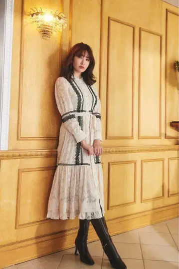 Jacquard Lace Belt Long Dress
