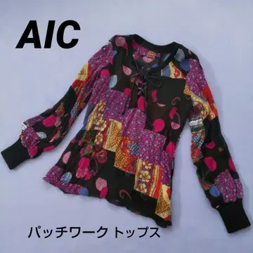 AIC 올 패턴 패치워크 퍼프 슬리브 동양풍 에스닉 상의