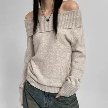 BLACKUP 한국 y2k 오프숄더 니트