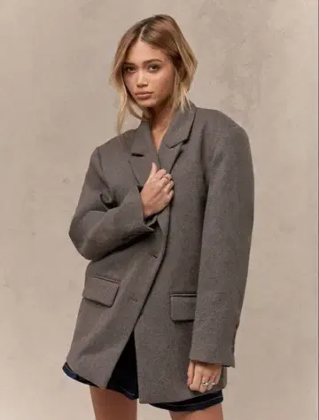 울 체크 무늬 롱 기장 블레이저 브라운