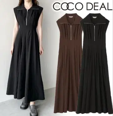 COCODEAL 코코딜 하프 지퍼 슬리브리스 턱 원피스 (BLK)