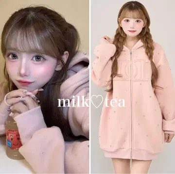 택 포함 새상품 다리치 DD 로고 비쥬 지퍼 후드티 핑크