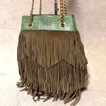 새상품급 IACUCCI 숄더백 골드 체인 프린지 스웨이드