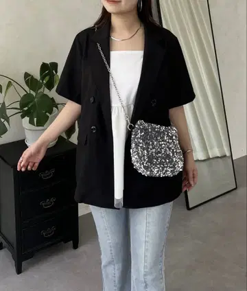 린넨 터치 W 버튼 반팔 자켓