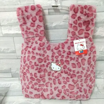 [ 새상품 ] 헬로키티 레오파드 무늬 퍼 토트백 바닥 있음 대용량 촉감
