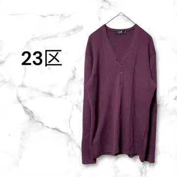 23구 온워드 남성용 리브 니트 헨리넥 V넥 퍼플 계열