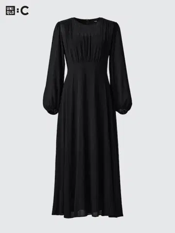 UNIQLO 블랙 플레어 롱 원피스 긴팔