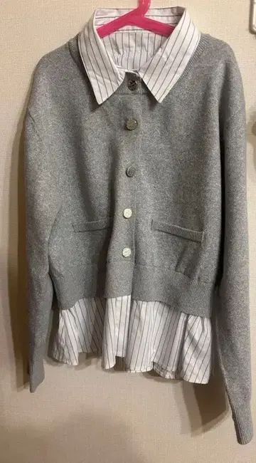 VIS 셔츠 레이어드 스타일 메탈 버튼 가디건 라이트 그레이