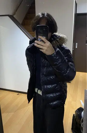 퍼 후드 다운 자켓 광택 블랙 Y2K 시크 스타일 그런지 헤이세이