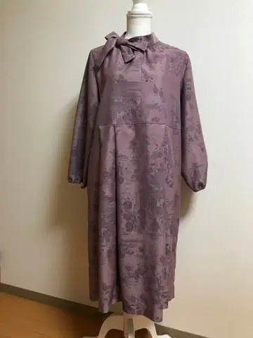 보우 칼라 루즈 원피스 기모노 리메이크 코몬 보라색