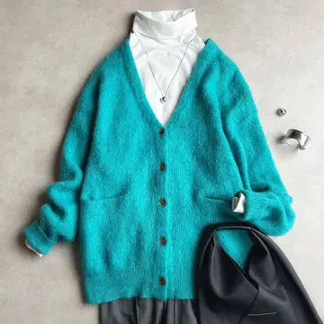 새상품급 B:MING by BEAMS//모헤어 가디건 터콰이즈 블루