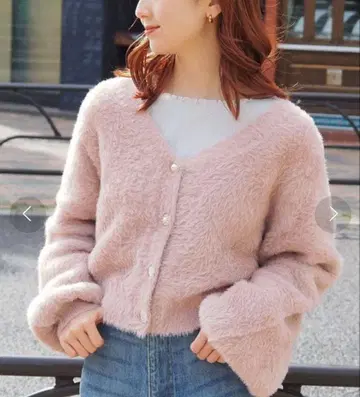 [ 새상품 ] tiptop 반짝이 버튼 V넥 페더 가디건