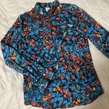 라코스테 올 패턴 셔츠 나비 꽃 파랑 코튼 면