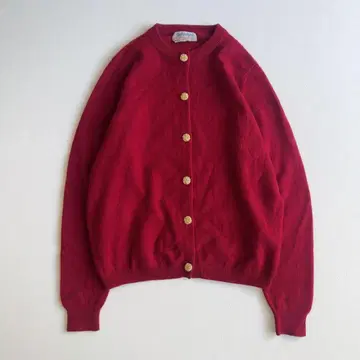 발렌타인 캐시미어 100% 니트 가디건 골드 버튼 크루넥 리브