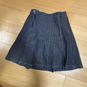 헤이세이 다크 데님 플리츠 스커트