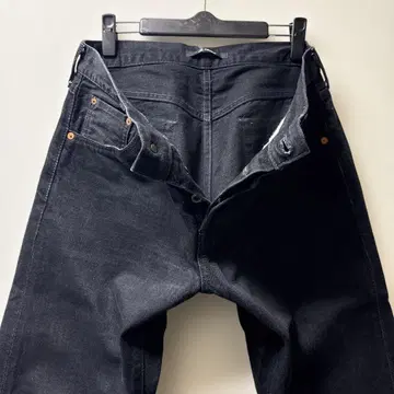 새상품급 젬블 남성용 스트레이트 데님 블랙 가죽 택 셀비지 블랙