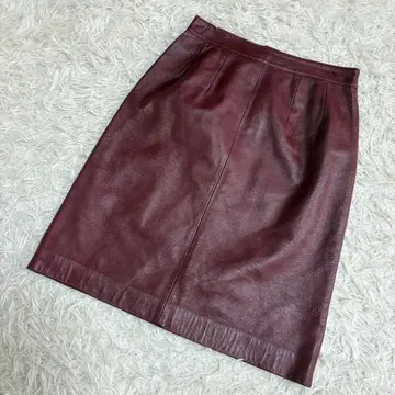 mia Carna 레더 스커트 한국제 램 가죽 양가죽 레드 무릎 기장