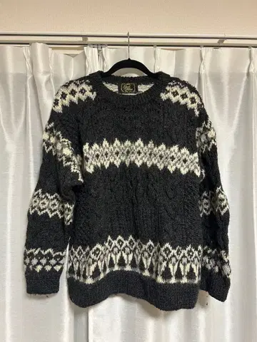 요요기우에하라 셀렉 아가일 무늬 울 100 핸드메이드 니트