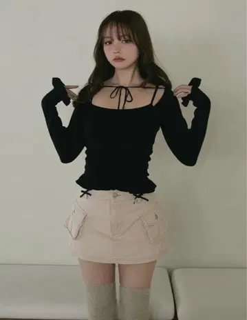 Crochet frill knit tops Andmary