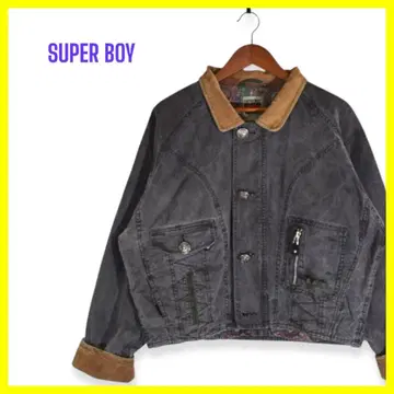SUPER BOY 블루종 데님 자켓 코듀로이 구제 의류 블랙 리메이크