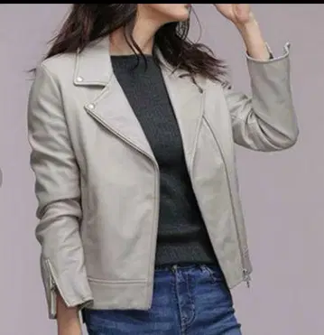 그레이 가죽 라이더 자켓
