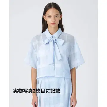 블루 레이블 크레스트브릿지 반팔 체크 블라우스