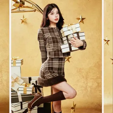 Darich 도킹 퍼 트위드 미니스커트