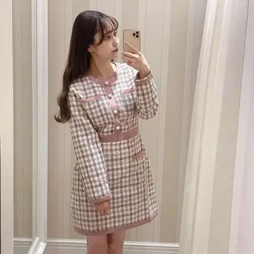 evelyn 트위드 펄 버튼 미니 원피스