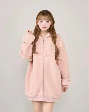 다리치 darich DD 로고 비쥬 지퍼 후드티 핑크 PNK