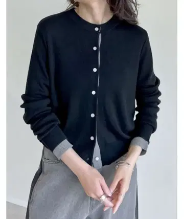 리디 배색 레이어드 스타일 냉감 니트 가디건 블랙