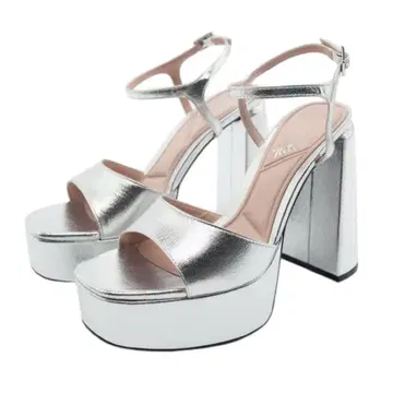 자라 실버 플랫폼 힐 스트랩 하이힐